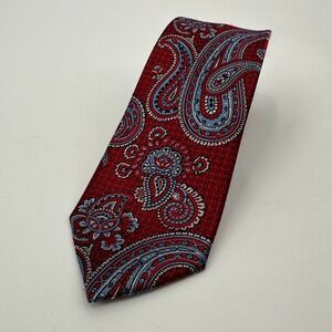 J.S.A. Bank‎ Reserve Silk Necktie Red Blue Paisley Pattern Men's Classic